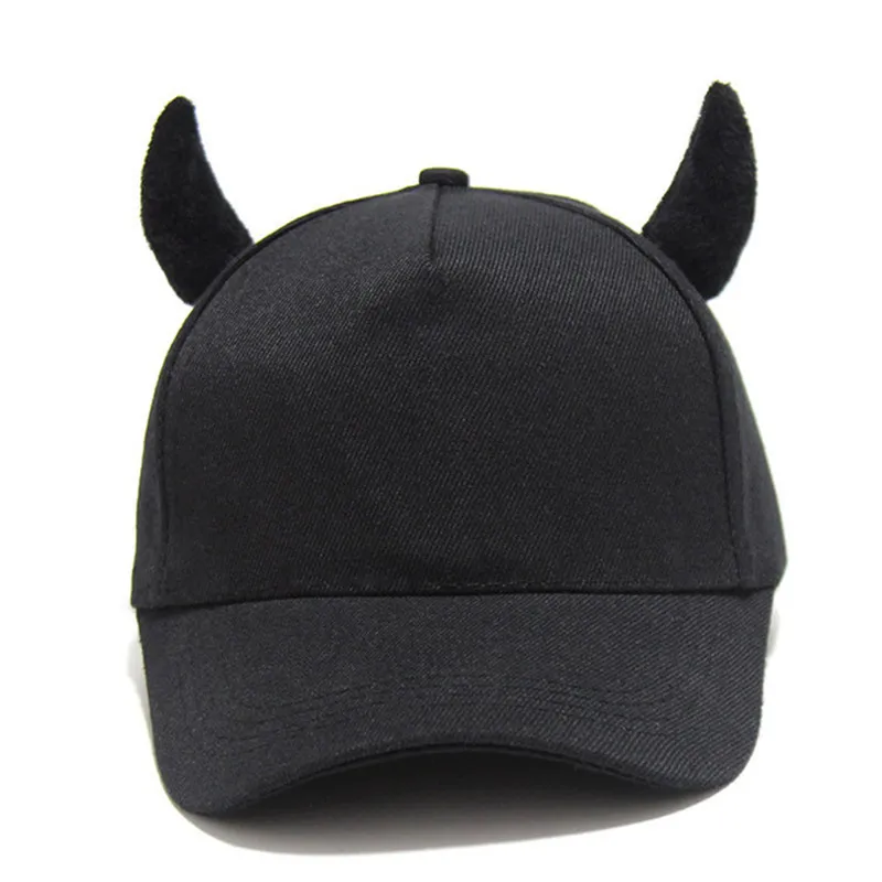 Funny Sexy Novelty Devil Ox Horn Hip-Hop Baseball Cap Cosplay Solid Color Sunscreen Holiday Party Snapback Hat Halloween Gift