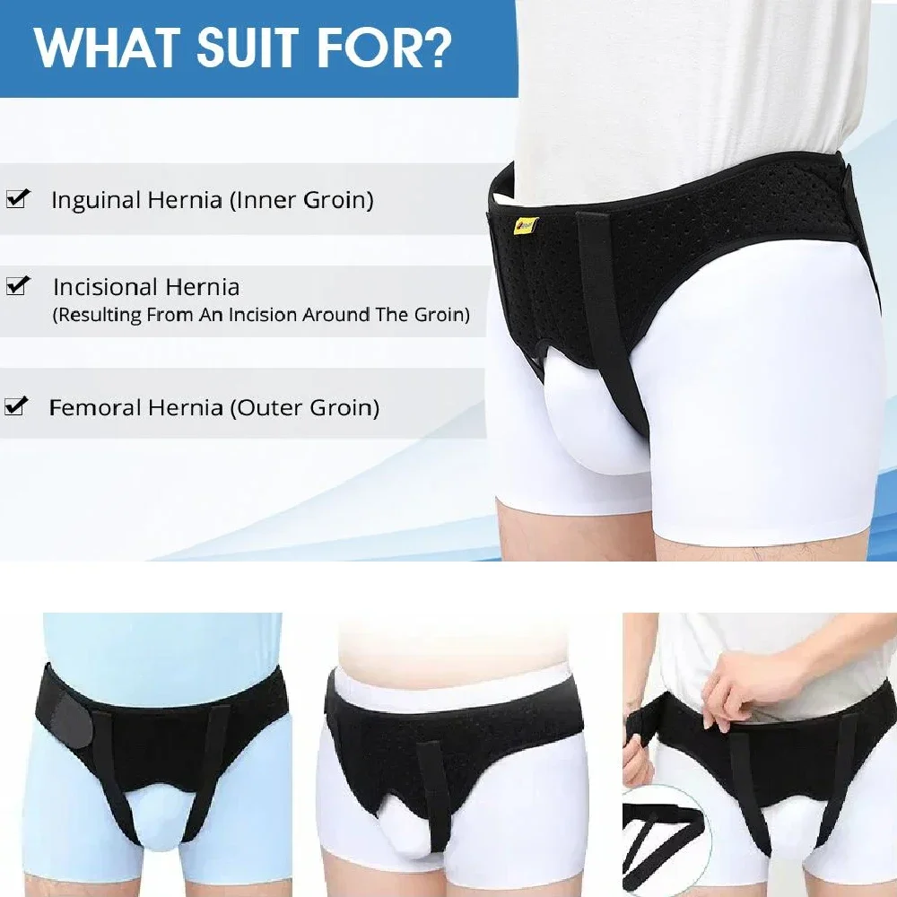 1Pc Breathable Hernia Support Belt Truss Left Right Side Groin Brace with Removable Compression Pads Pre Post Surgical Care view 6