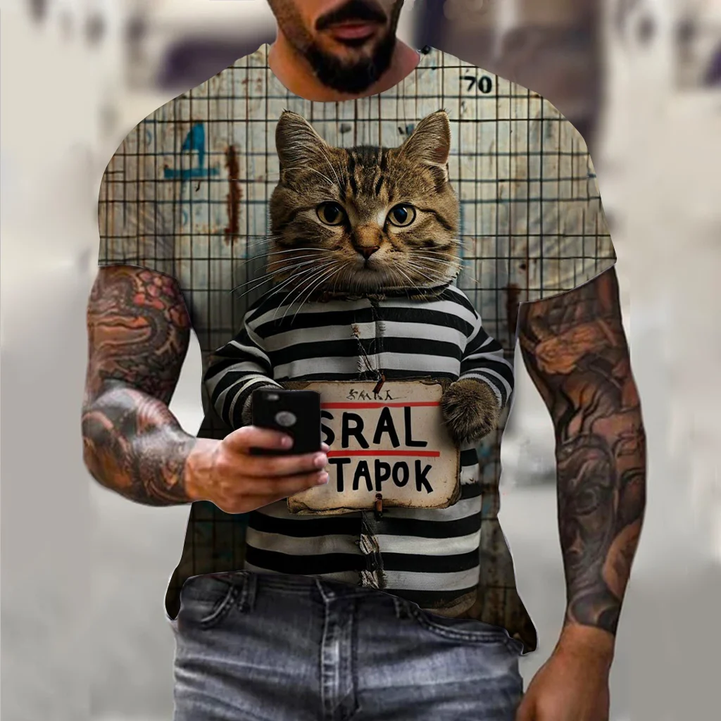 

Funny T Shirt For Man Cute Cat 3D Print Tops Women Short Sleeve Tee Oversized Streetwear T-Shirt Casual Simple Men's Clothing