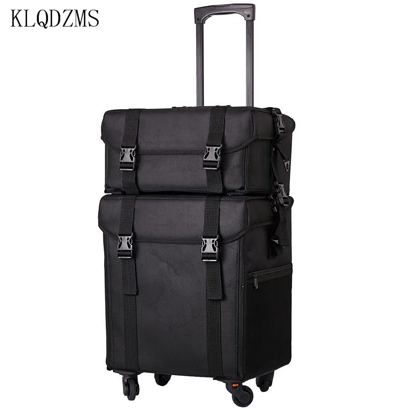 

KLQDZMS Multifunctional Cosmetic Trolley Case Nail Toolbox Oxford Cloth Nylon Cosmetic Bag Large Capacity with Wheel Suitcase