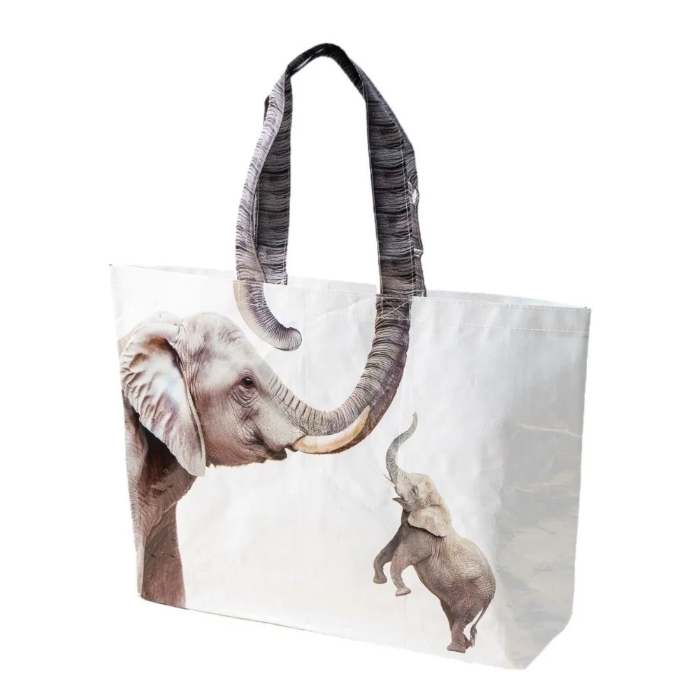Elephant Print Woven Tote Bag Large Capacity Moisture-proof Travel Storage Bag Waterproof Animal Shopping Tote Bag Camping