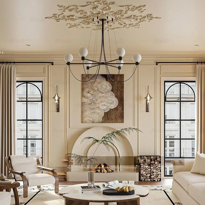 French medieval Hepburn style creative glass living room chandelier villa clothing store light