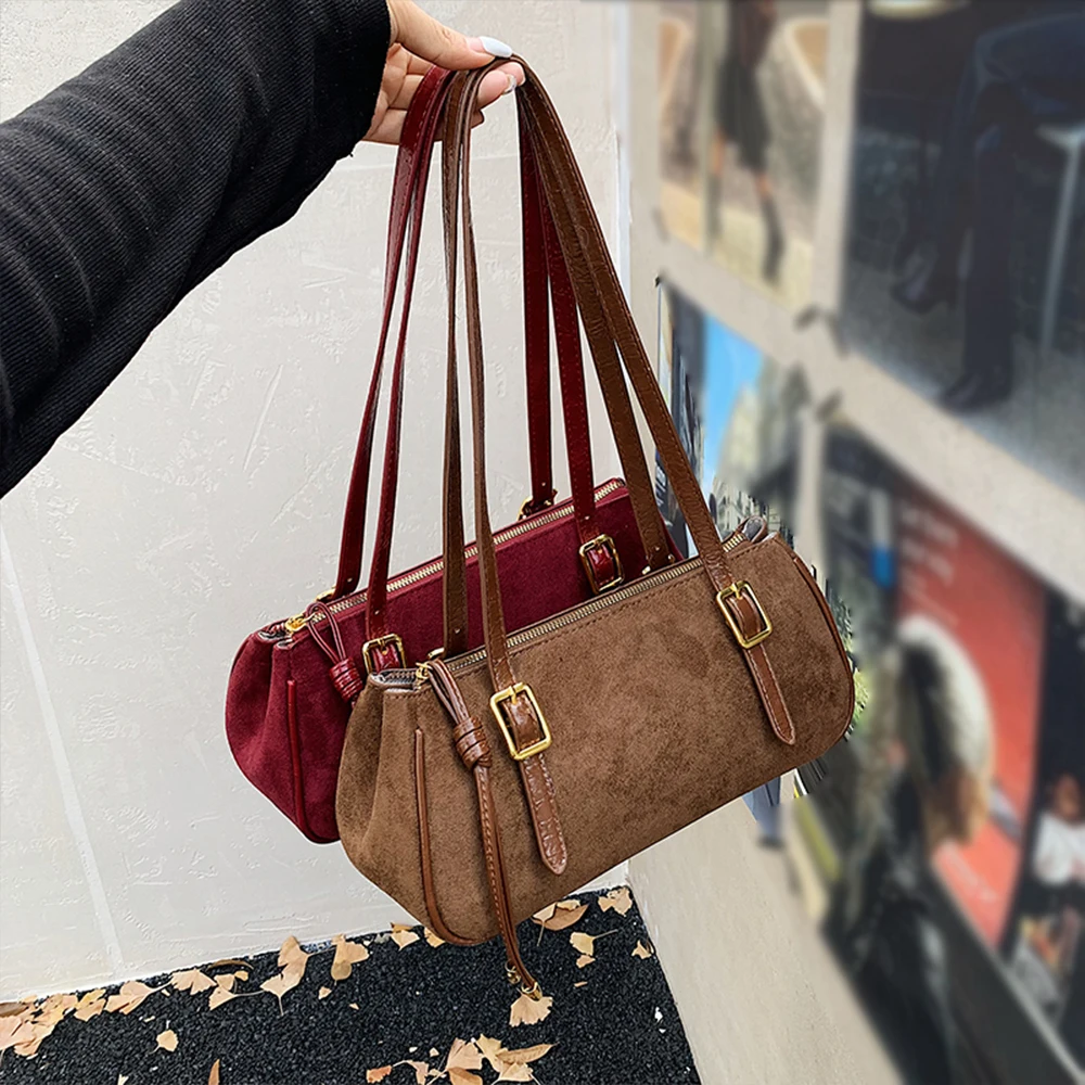 Large Capacity Bag, Women's Autumn New Style, Niche Design, Frosted Retro Single Shoulder Underarm Bag, Commuter Stick Bag