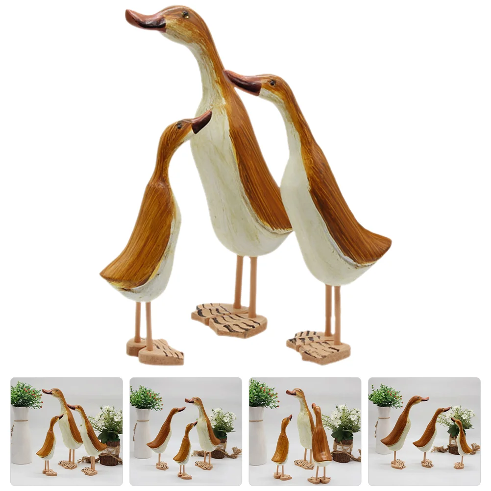 

3 Pcs Mini Ducks Wood Carved Animal Figurine Outdoor Craft Wooden Sculpture Shaped Desktop