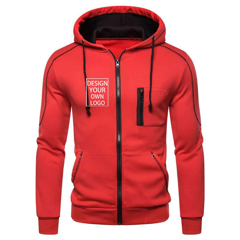 Customized Men Casual Zipper Sweatshirt Hoodies Sweatshirt Sports Pullover Hooded Jacket Zipper Coat