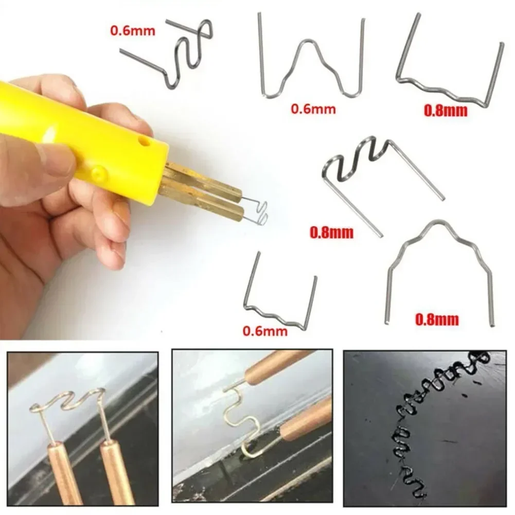 500 Pcs 0.6mm/0.8mm S Wave Staples For Car Bumper Bodywork Plastic Stapler Repair Kit Pre-cut Wave Staples Soldering Tools Set