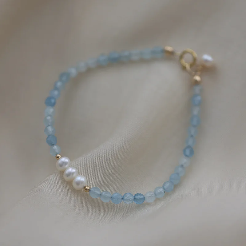 Neuankömmling trend ige natürliche Süßwasser perle blau Kristall 14 Karat Gold gefüllt Damen Perlen Kette Armband Schmuck für Frauen Geschenk – Detail 3