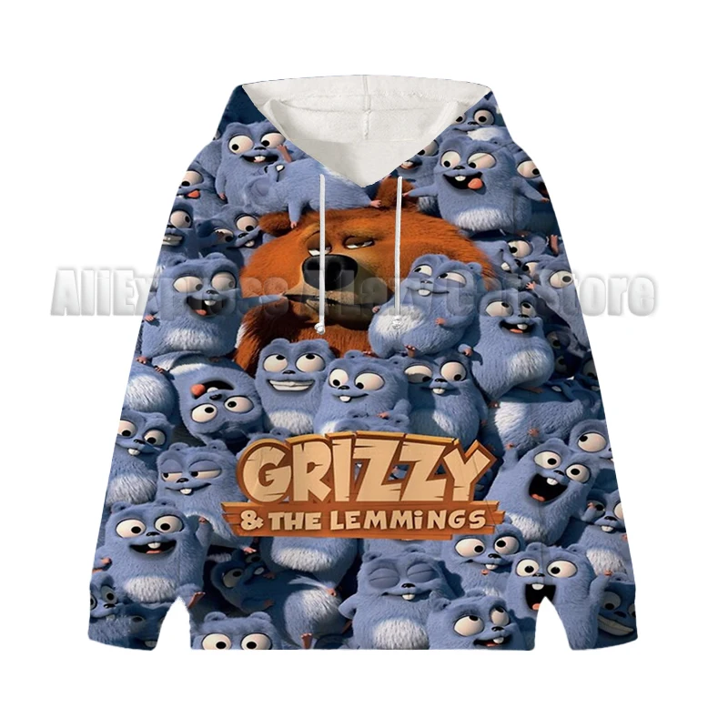 Grizzy En De Lemmings Hoodie Kawaii Anime Kinderen Cartoon Herfst Capuchon Sweatshirt Mode Kids Jongens Meisjes Jas Cadeau