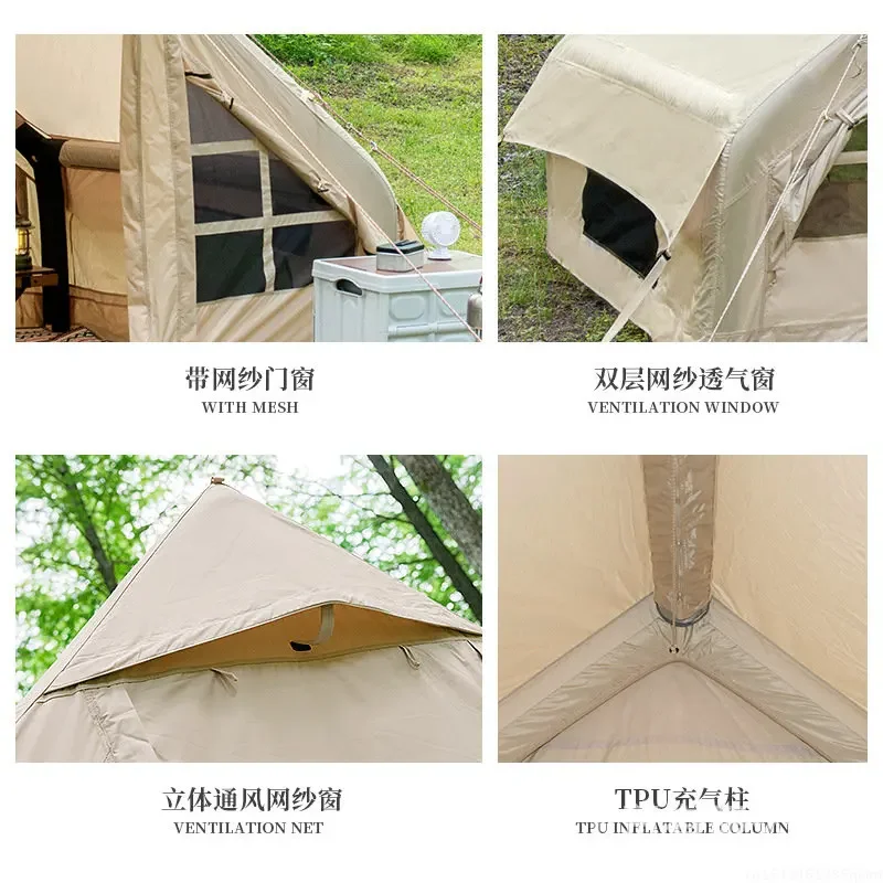 Outdoor inflatable tent 420D Oxford cloth family portable cabin thickened rainproof camping tent