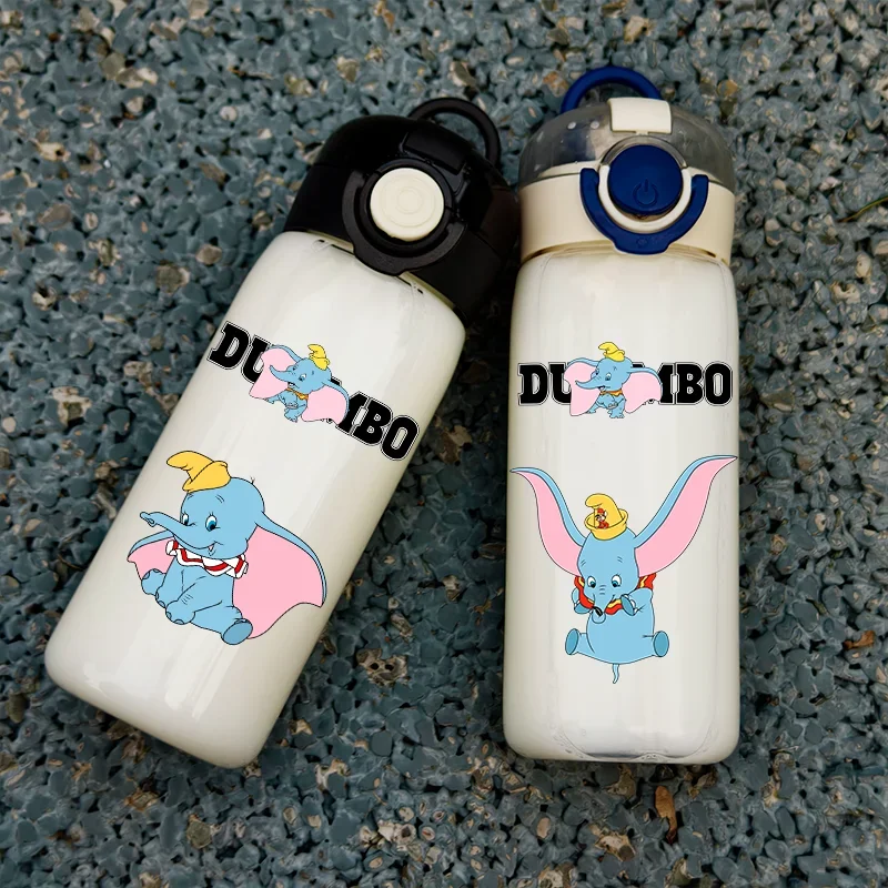 400ML Dumbo Cartoon Straw Water Cup Portable Small Capacity Plastic Water Bottle Student Outdoor Sports Leak Proof Water Cup