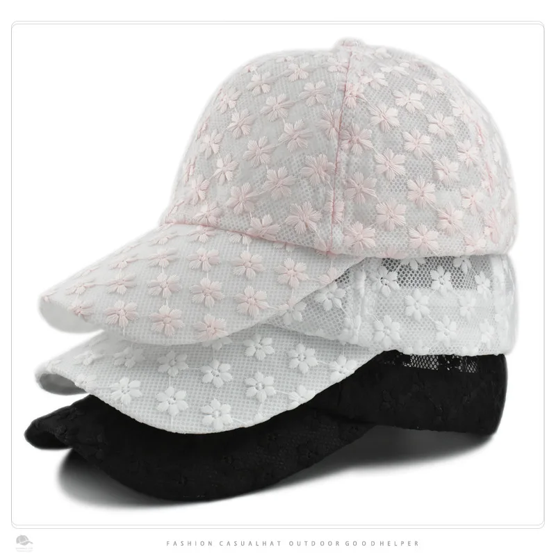 Cappello femminile copertura estiva viso protezione solare cappelli da sole pizzo moda berretto da Baseball Casual Hollow Flower Duck Tongue Caps