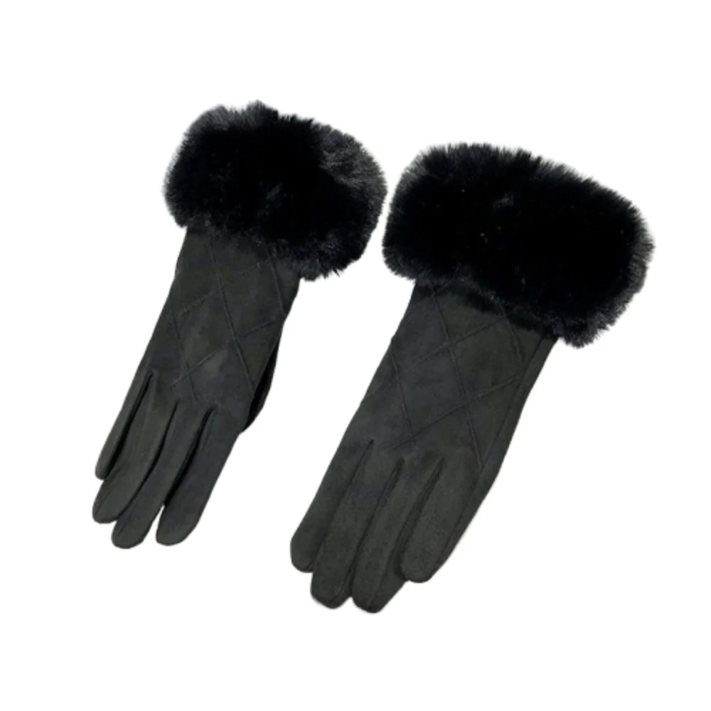 Guantes sencillos de gamuza con forro polar para invierno, guantes de felpa a cuadros para pantalla táctil, manoplas de ciclismo para mantener el calor con dedos completos para mujer