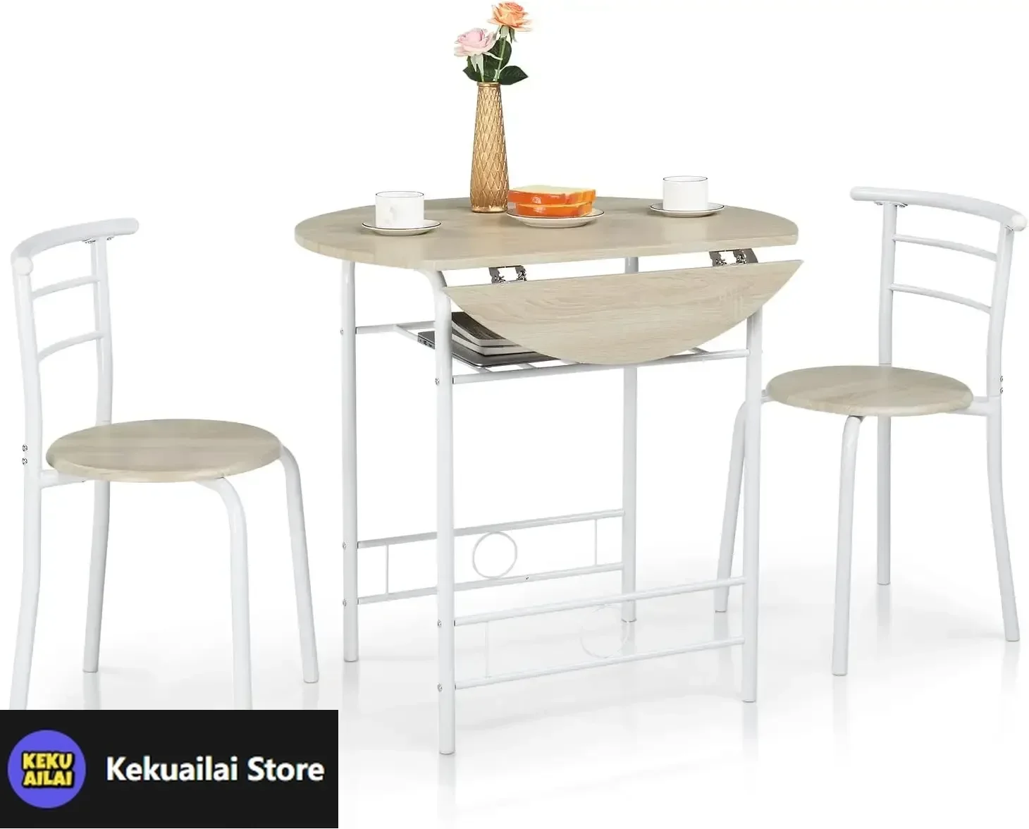 

31.5" Drop Leaf Dining Table 3 Pieces for Small Space,Small Kitchen Table Set for 2,Round Folding Table with 2 Chairs