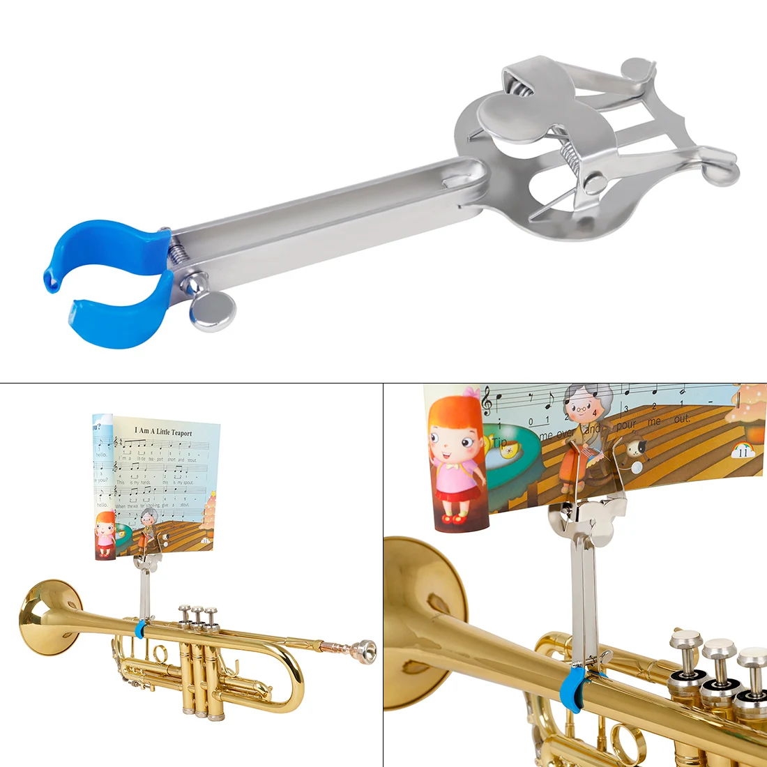 

Portable Trumpet Music Stand Stainless Steel Clip Sheet Clip-on Holder Nickel Plated
