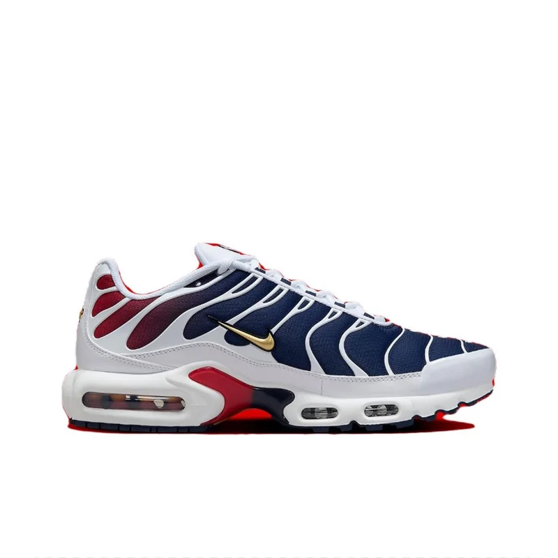 Męskie i damskie buty do biegania Nike Air Max Plus TN „PSG” Antypoślizgowe i odporne na zużycie Niskie buty do biegania Niebieskie, białe i czerwone