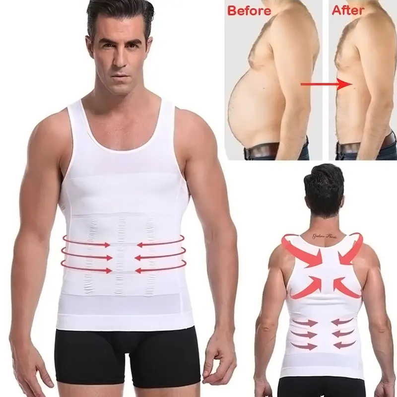 

Men Slimming Body Shaper Waist Trainer Vest Abdomen Tank Tummy Control Posture Shirt Back Correction Top Shaperwear Corset 2021