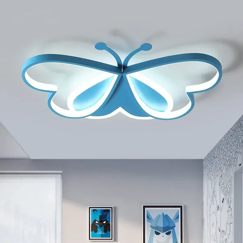 Lámpara de techo Rosa nórdica, candelabro de mariposa moderno para habitación de niños, decoración de interiores, accesorios de iluminación LED para habitación de niñas