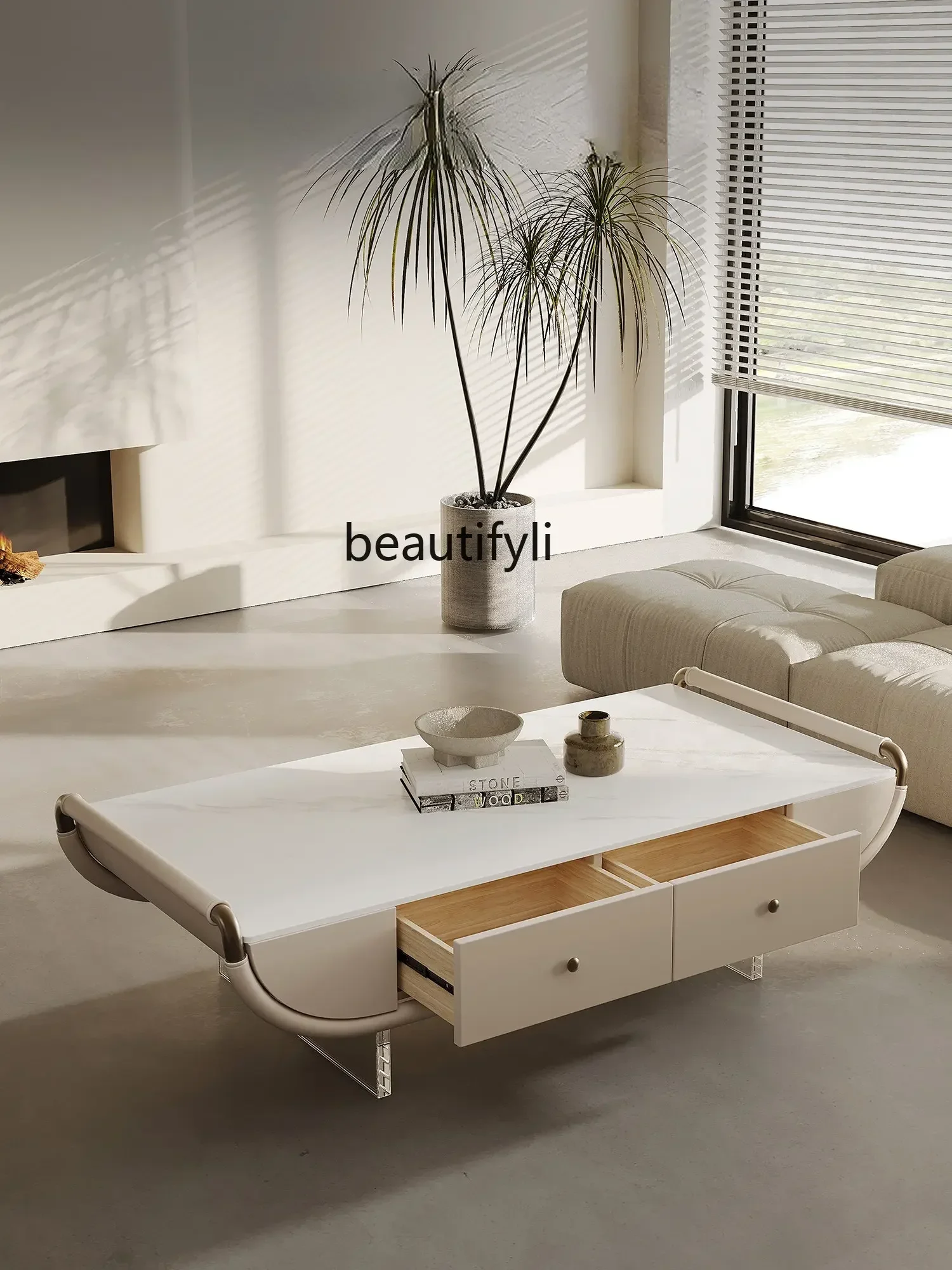 

xz1zq Italian Stone Plate Coffee Table Small Apartment Modern Minimalist Acrylic Suspension Table Home Living Room