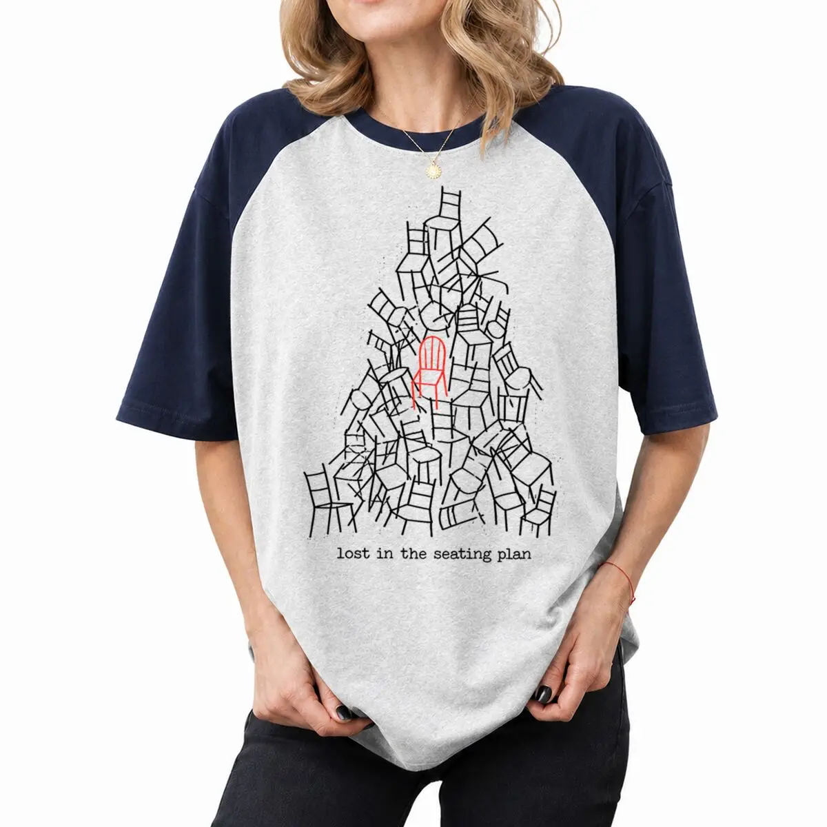 

Fun Chair "Lost In The Seating Plan" T-Shirt Vintage Raglan Sleeve Cotton Short Sleeve Tees Women's Casual American Style Tshirt
