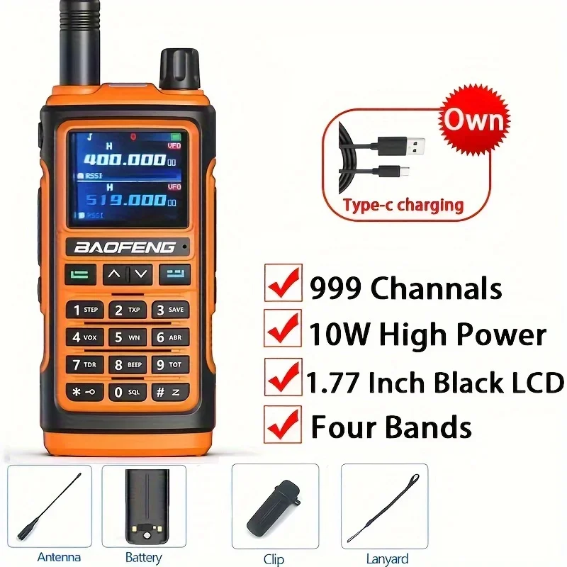 1pc Baofeng UV 17 Walkie Talkies, Four Bands Wireless Frequency Waterproof Two Way Radio, Long Range , Outdoor Supplies