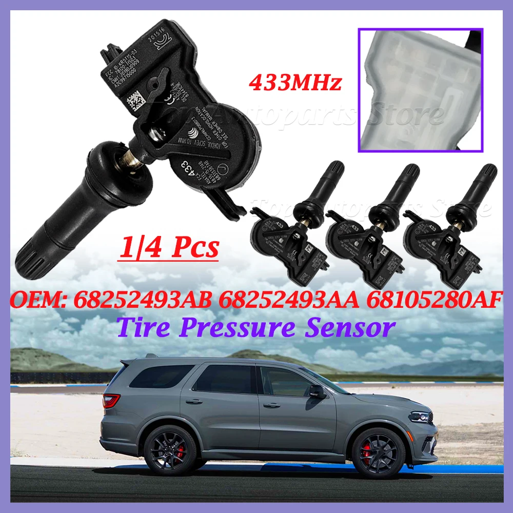 1/4 Pcs For Jeep Liberty 2014-2021 68252493AB 68252493AA TPMS 433MHz Tire Pressure Sensor TPMS 68105280AF