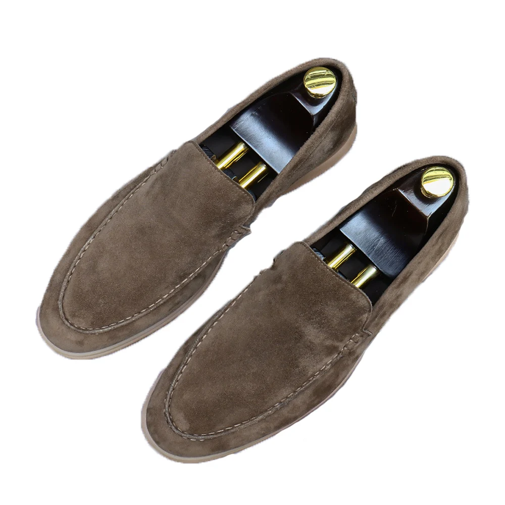 

Matte Genuine Leather Men Shoes Retro Round Toe Low Top Cow Suede Slip On Solid Color Business Comfort Casual Leather Shoes
