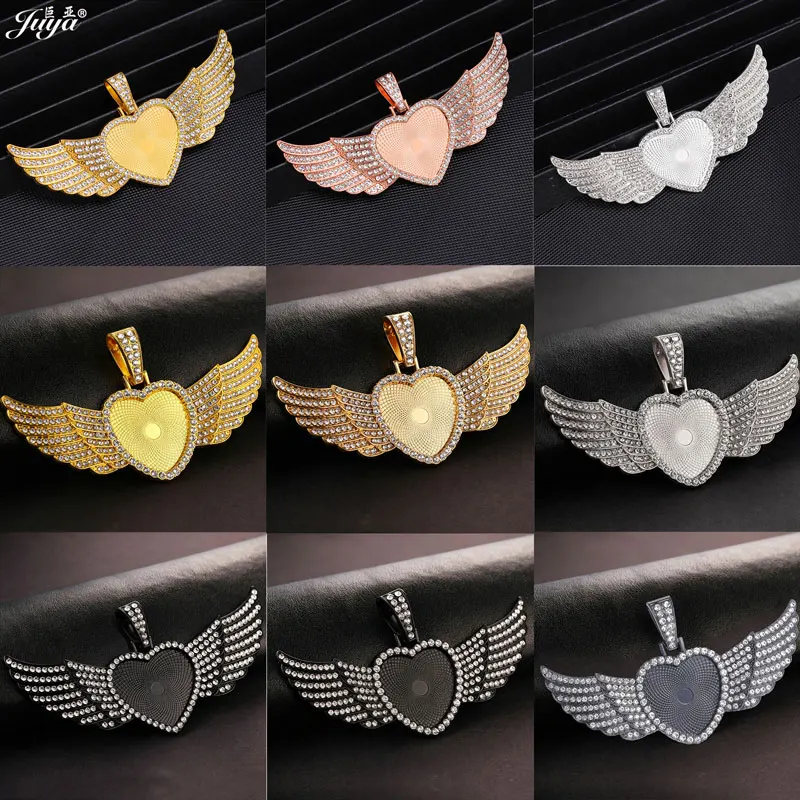 Angel Wings Blank Pendant Base Inner 25/30mm Heart Cabochon Bezels Tray Charms Supplies For DIY Jewelry Findings Accessories