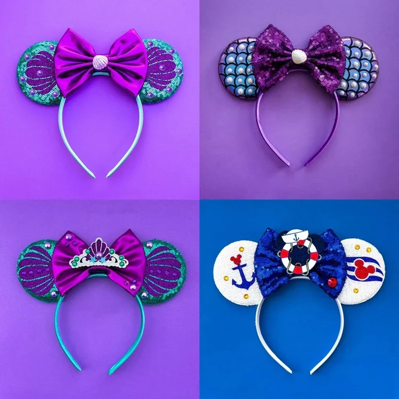 Disney The Little Mermaid Ear Headbands for Adults Sebastian Hairbands Flounder Headwear Women Bows Hair Accessories Girls Gifts