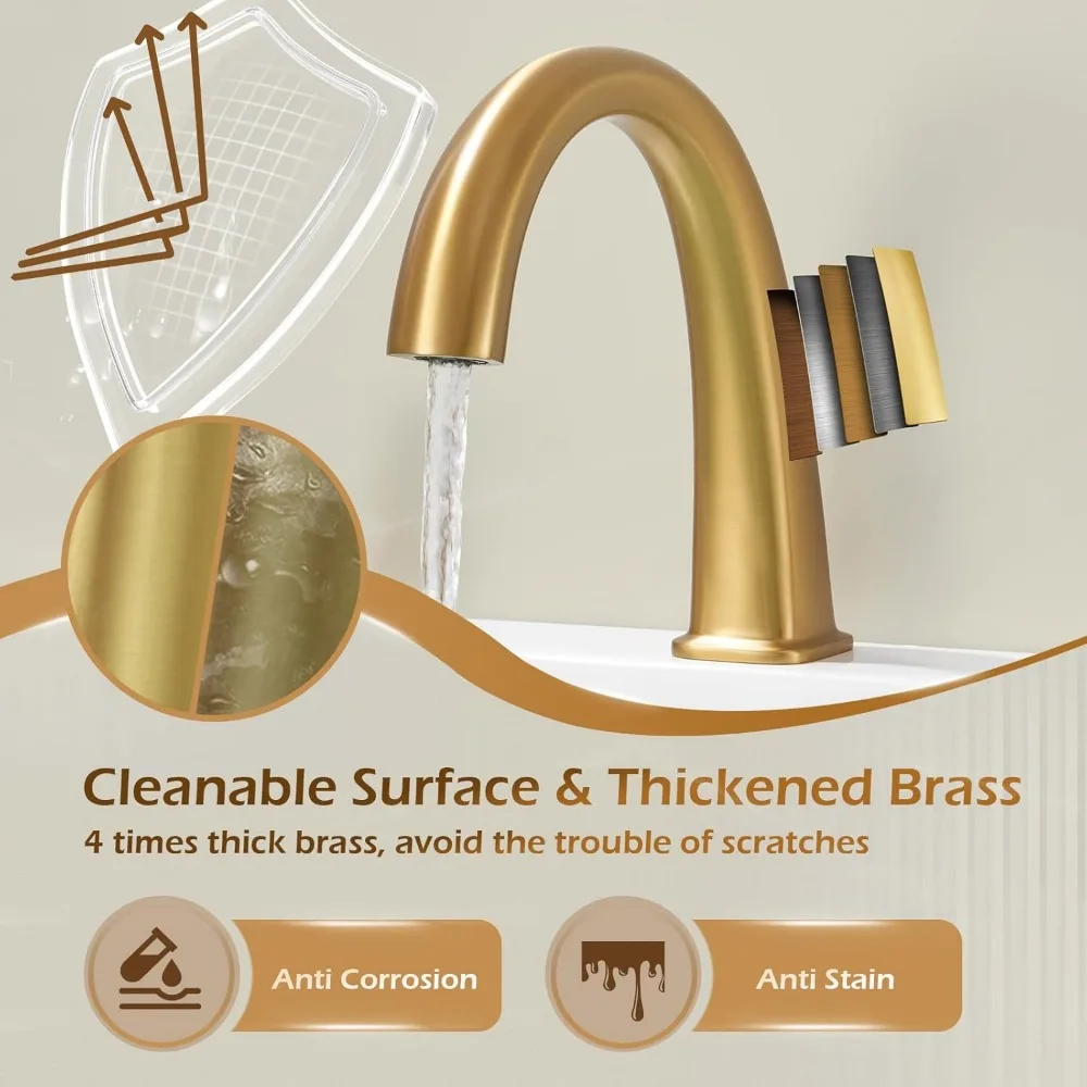 صنبور حوض روماني عالي التدفق معقوفة على سطح السفينة باللون الذهبي المصقول لأحواض الحديقة، 3 فتحات، لمسة نهائية ذهبية مصقولة #3