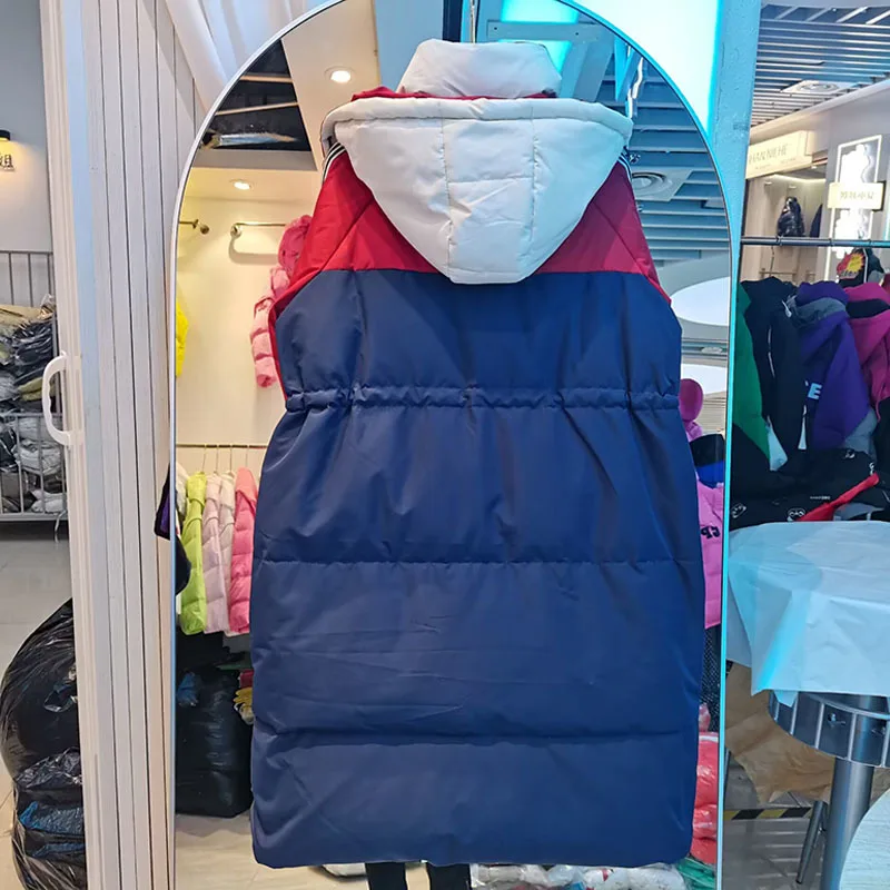 Chaqueta larga de plumón de pato para mujer, abrigo grueso, Parka cálida, con contraste de Color, desmontable, 80%