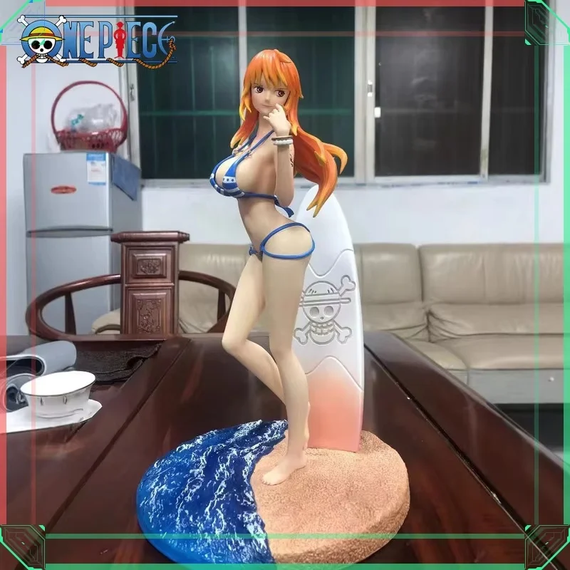 

One Piece Anime 24CM Nami Surfing Beach Scene Cartoon Model Action Figure Collectible Toy Watering Scene Peripheral