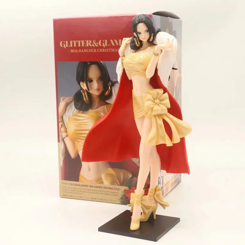 25CM Anime One Piece Boa Hancock Figure Glitter & Glamours Christmas Style Yellow Red Stand Model Toys Doll Gifts Action Figure