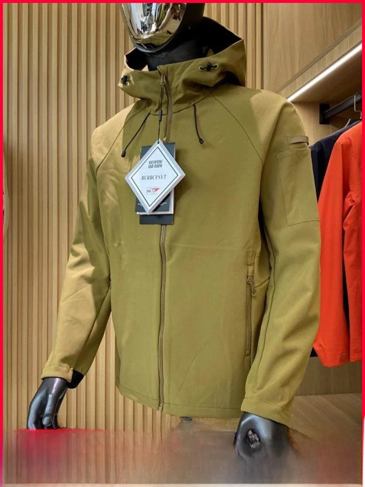 

High-End Men's Outdoor Windproof Fce-Lined Soft ell Jaet Autumn Winter Waterproof Hiking Coat Stand Fit Youth Faion