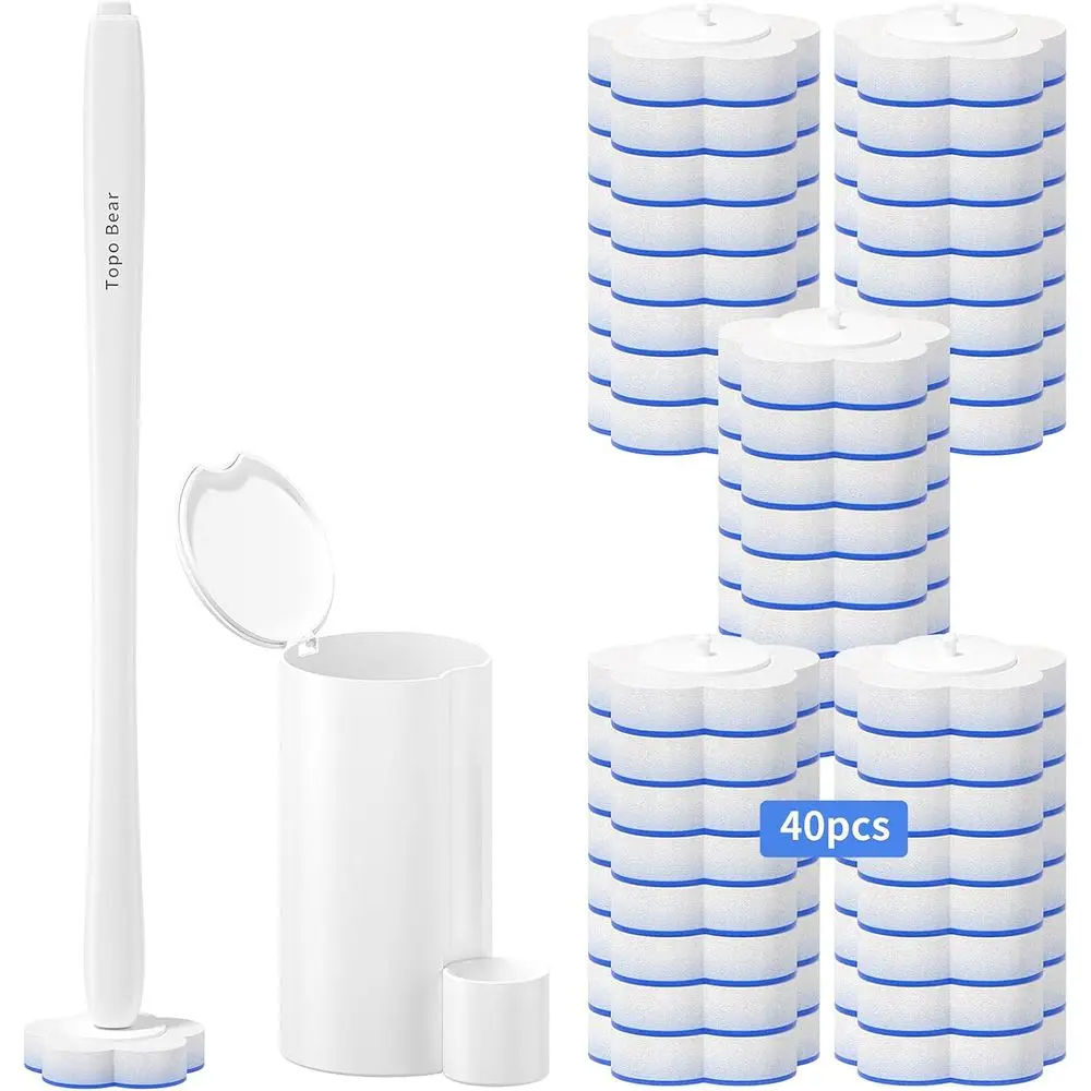 

Toilet Bowl Brush Starter Kit with 40 Refills, Complete Cleaning System