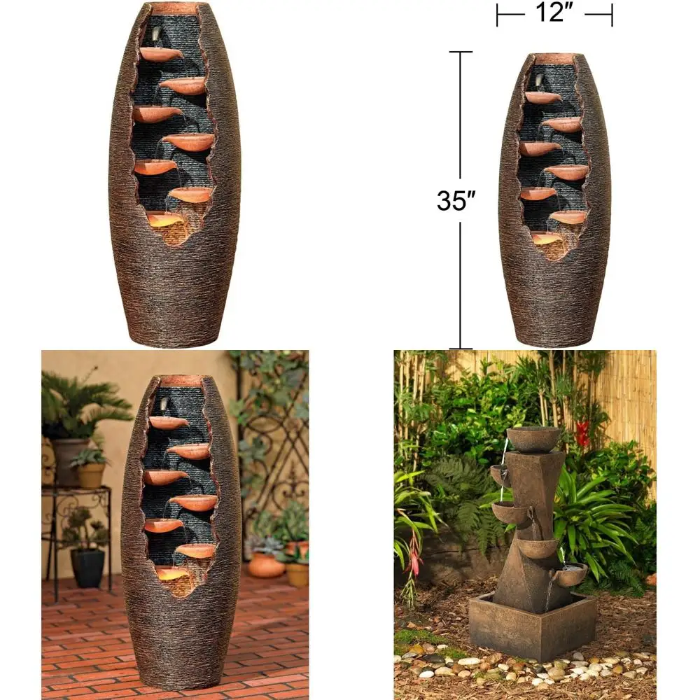 

Large 35" Rustic Indoor Outdoor Decorative Resin Floor Fountain with LED Light and Cut-Away Water Feature