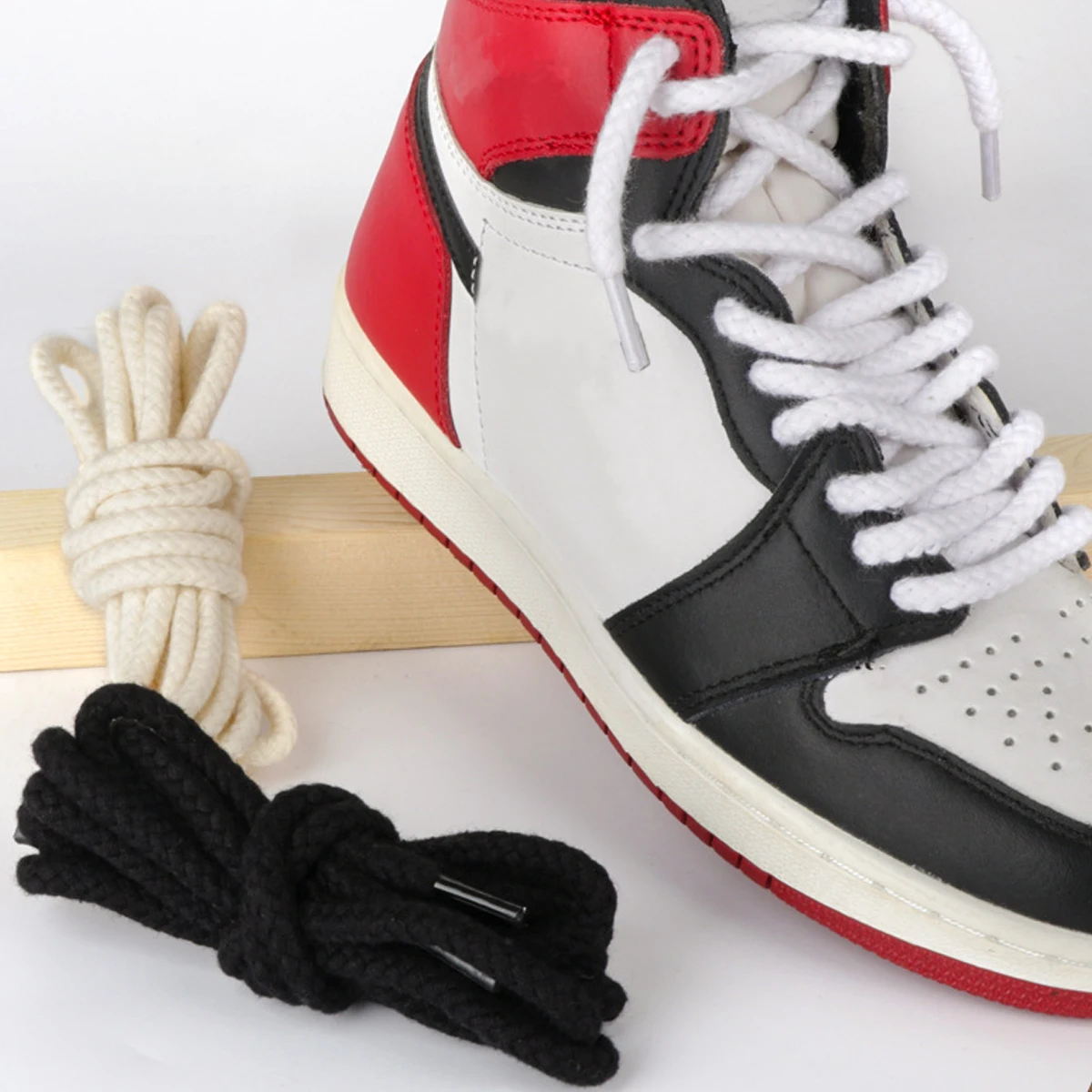7mm/5mm Runde Baumwoll-Hanf-Schnürsenkel & Geeignet für Herren- und Damenschuhe, AJ und Sportschuhe, Runde Gewebte Schnürsenkel – Detail 1