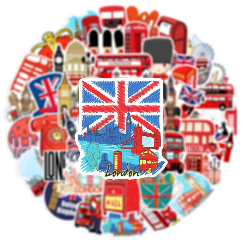 10/30/50PCS Red London Sticker Aesthetic PVC DIY Children\'s Korean Stationery School Supplies Decoration Scrapbooking for Kids