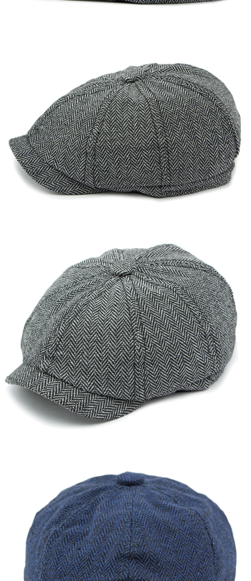 HT4608 Baskenmützen für Männer und Frauen, Künstler- und Maler-Baskenmütze, achteckige Baskenmütze, gestreifte Ivy-Flachmütze für Herren und Damen, Baskenmützen für Frühling, Herbst und Winter. – Detail 7