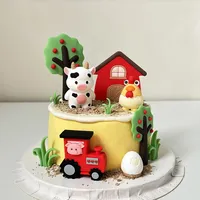 Cartoon Children's Cake Decoration Farm Animal Cow Chick Pig Pastoral Theme Happy Birthday Cake Topper Kids Party Decor Supplie