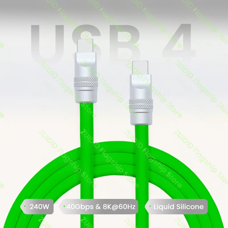 Liquid Silicone USB4 40Gbps Type C to C Data Cable PD3.1 240W Fast Charging 8K@60Hz Cable for iPhone 15 16 MacBook Pro Samsung