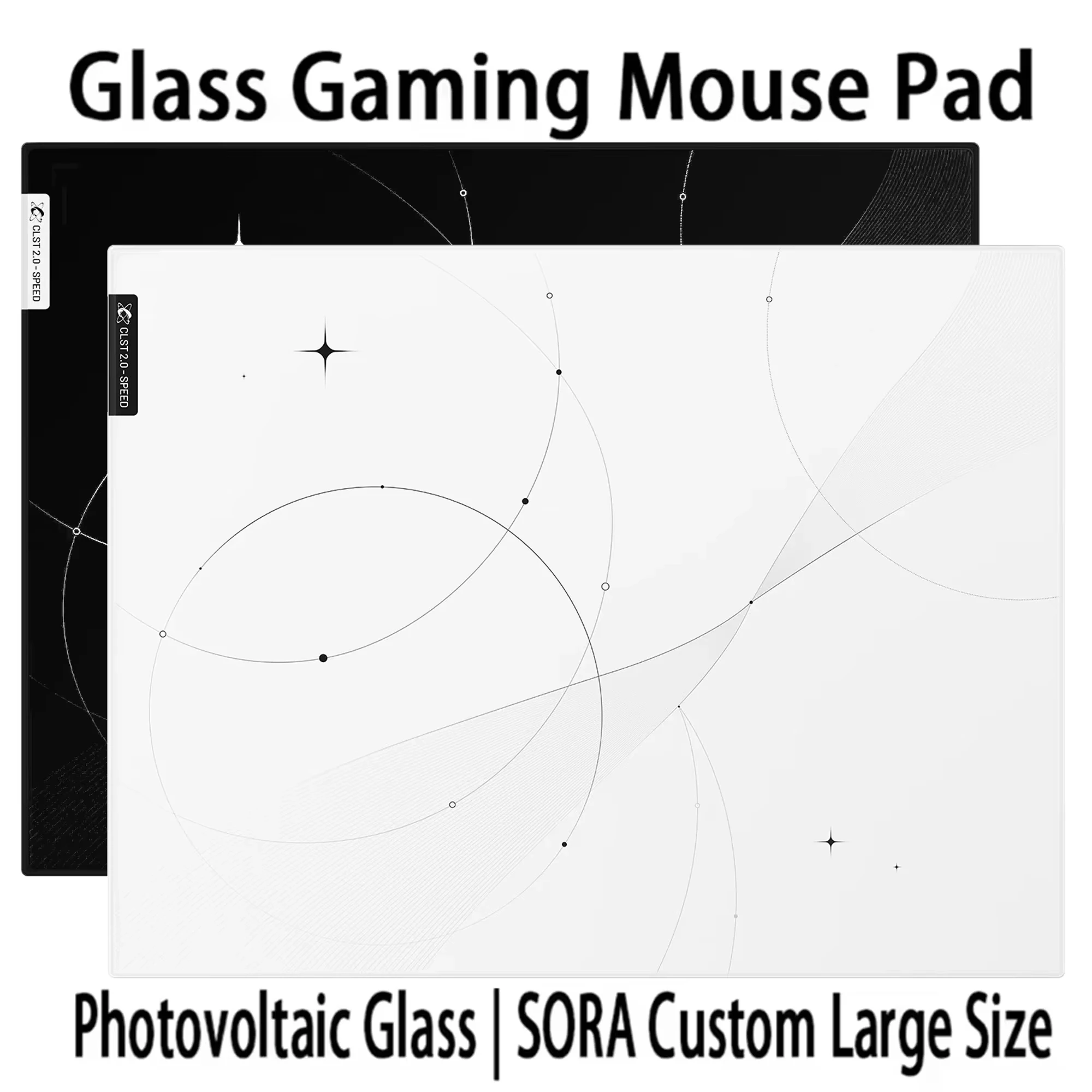 Black & White C-Clustrs Trace Glass Gaming Mousepad 2.0 Speed Desk Mat Esports Game 450x400mm Mousepad Large Gamer Accessory Pad