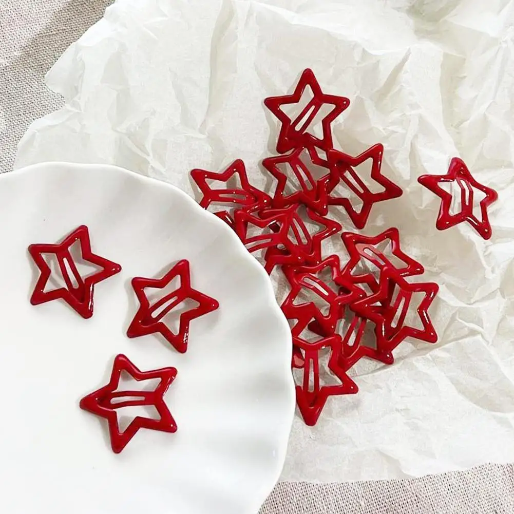 5pcs/Set New Year Red Star Hairpin Aluminum Alloy Sweet And Cool Spice Star Hair Clips For Women's Five-pointed Star Bb Hairpin