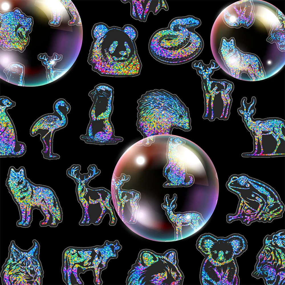 10/30/50pcs Funny Cute Holographic Laser Animal Decals Laptop Suitcase Phone Fridge Car Cartoon Cool Decoration Sticker Kids Toy