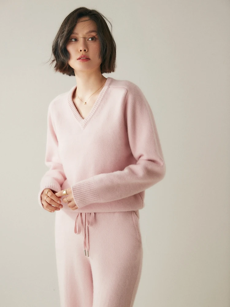 

Choice Women 100% Cashmere Sweater V-Neck Solid Pullover Autumn Winter Long Sleeve Thick Soft Cashmere Knitted Clothing Tops