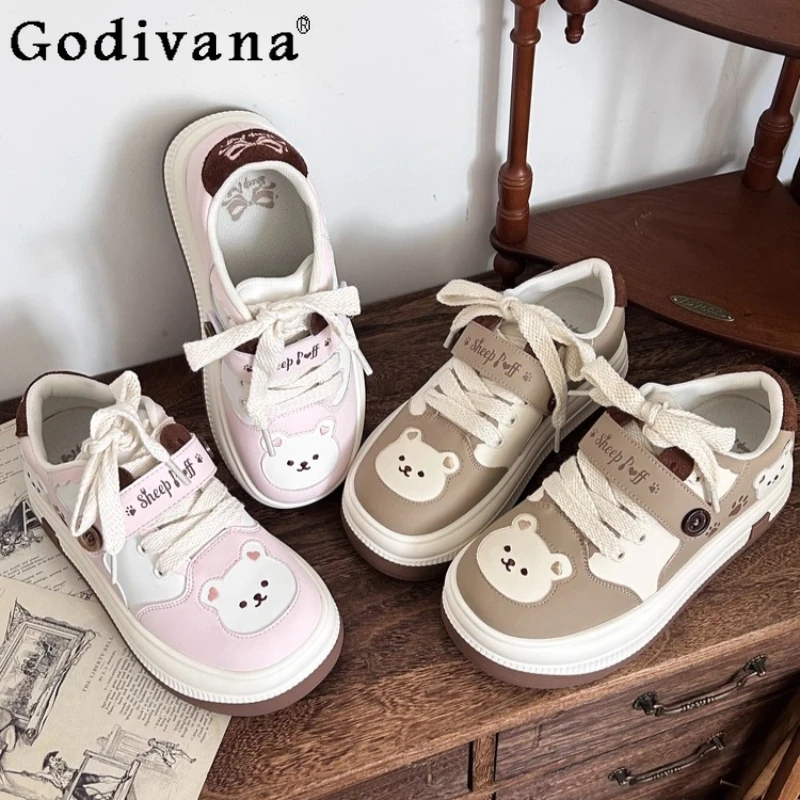 

Оригинальные милые кроссовки в стиле Лолиты для девочек, весна-осень 2025, студенческая модная повседневная спортивная обувь с кавайным принтом Y2K на толстой подошве