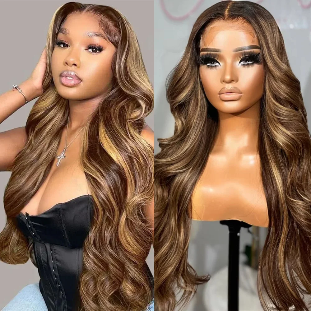 

13x6 HD Transparent Body Wave Lace Front Wigs Colored Highlight Human Hair Wigs for Women Brazilian 4/27 Blonde Pre Plucked Wigs