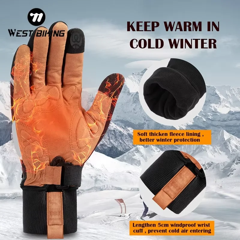 

WEST BIKING Winter Gloves Thermal Sport Glove For Men Women Non-slip Breathable Shockproof Running Cycling Ski Hiking Warm Glove