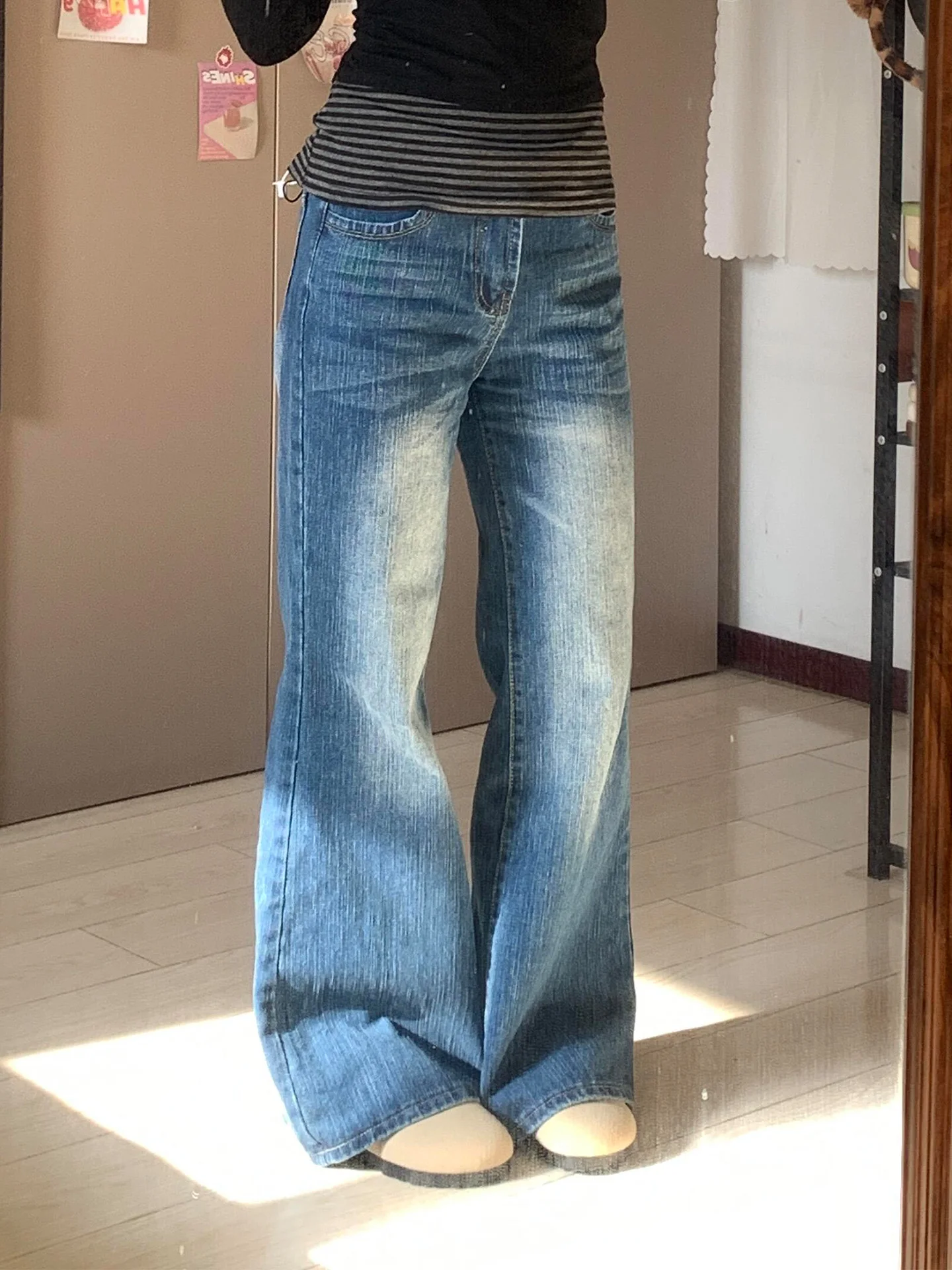 

Deep Blue Slim Fit Women's Jeans Summer New Style American Casual High Waist Straight Leg Denim Pants Wide Leg Lazy BF Style