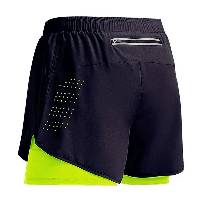 2024 New Men's Fitness Training Shorts Summer 2 In 1 Quick Dry Gym Beach Running Double-deck Shorts Outdoor Sportswear Men