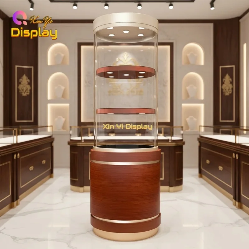 custom.Customizable Oval Glass Display Cabinet With LED Lighting Jewelry and Luxury Products Modern Design Retail Stores